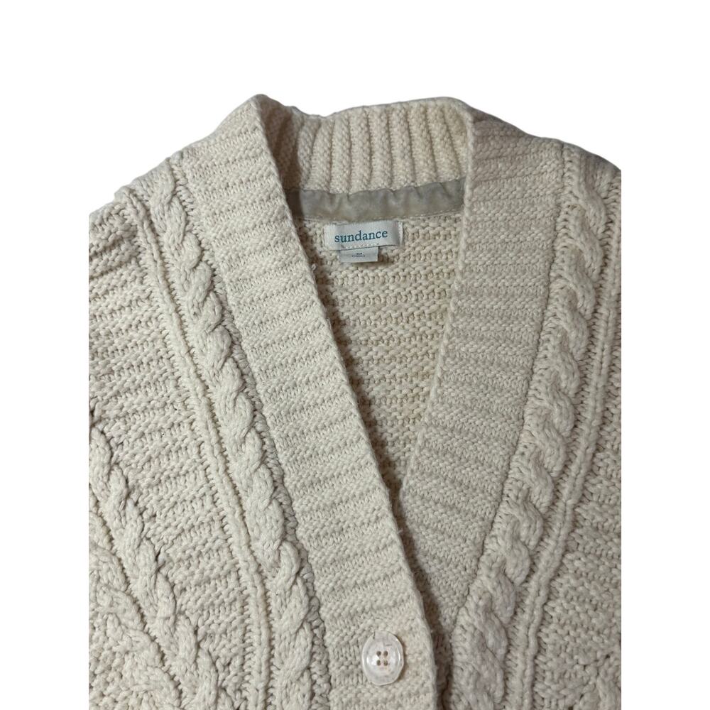 Sundance Cream Fisherman Cable Knit Chunky Cardigan Sweater M Old Money Heritage - Picture 3 of 10